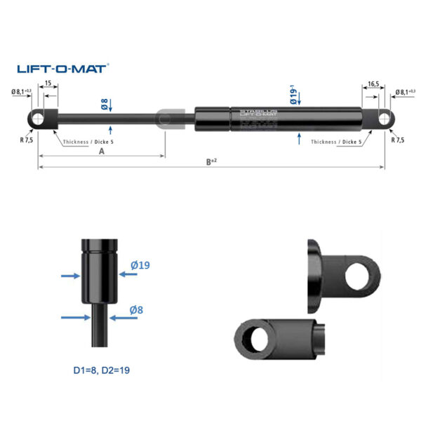 094811 Stabilus Molla a gas Lift-O-Mat 8x19 pneumatico