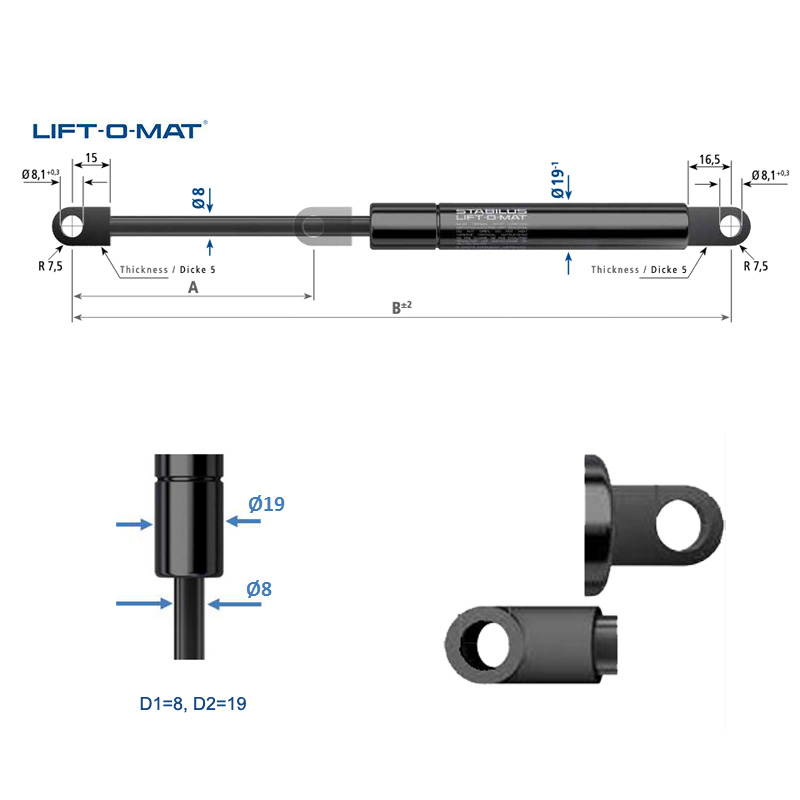 084603 Stabilus Molla a gas Lift-O-Mat 8x19 pneumatico 2 084603 Stabilus Molla a gas Lift-O-Mat 8x19 pneumatico